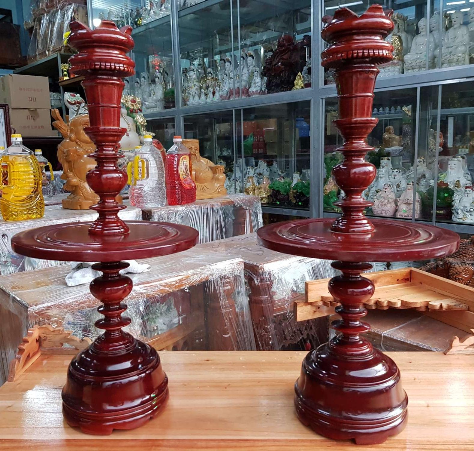 Cặp chân đèn gỗ - Chân Đèn Thờ, gỗ tràm Cao 60cm