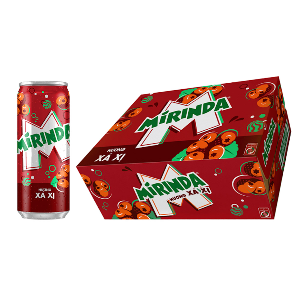 Thùng 24 Lon Nước Ngọt Có Gas Mirinda Xá Xị