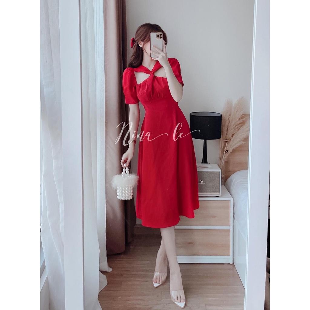 Đầm nữ midi cổ chéo dáng chữ A siêu xinh 2 màu sắc giúp nàng nổi bật dạo phố, dạ tiệc