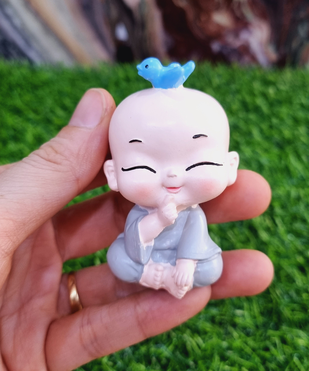 Bộ 04 tượng chú tiểu nhí áo vàng / áo lam đáng yêu - tặng kèm 50 xu vàng mini may mắn