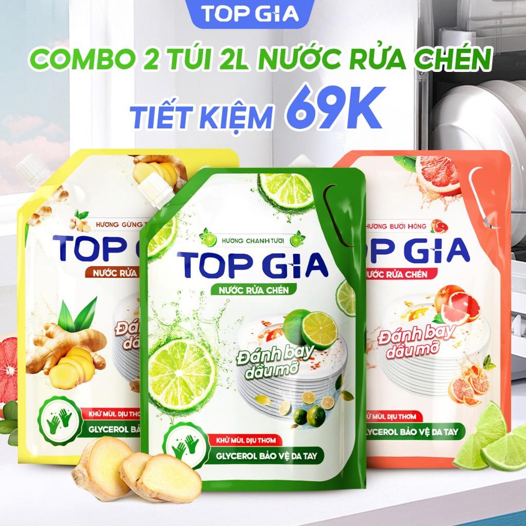 nước rửa chén TOPGIA thiên nhiên,túi 2L an toàn và hiệu quả cho cả gia đình. - Chanh - Làm sạch sâu