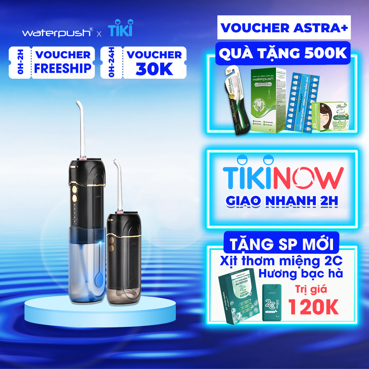 Máy Tăm Nước Du Lịch Cao Cấp WaterPush CY-1904 Black-Siêu nhỏ gọn-1 đổi 1 Online trong 12 tháng