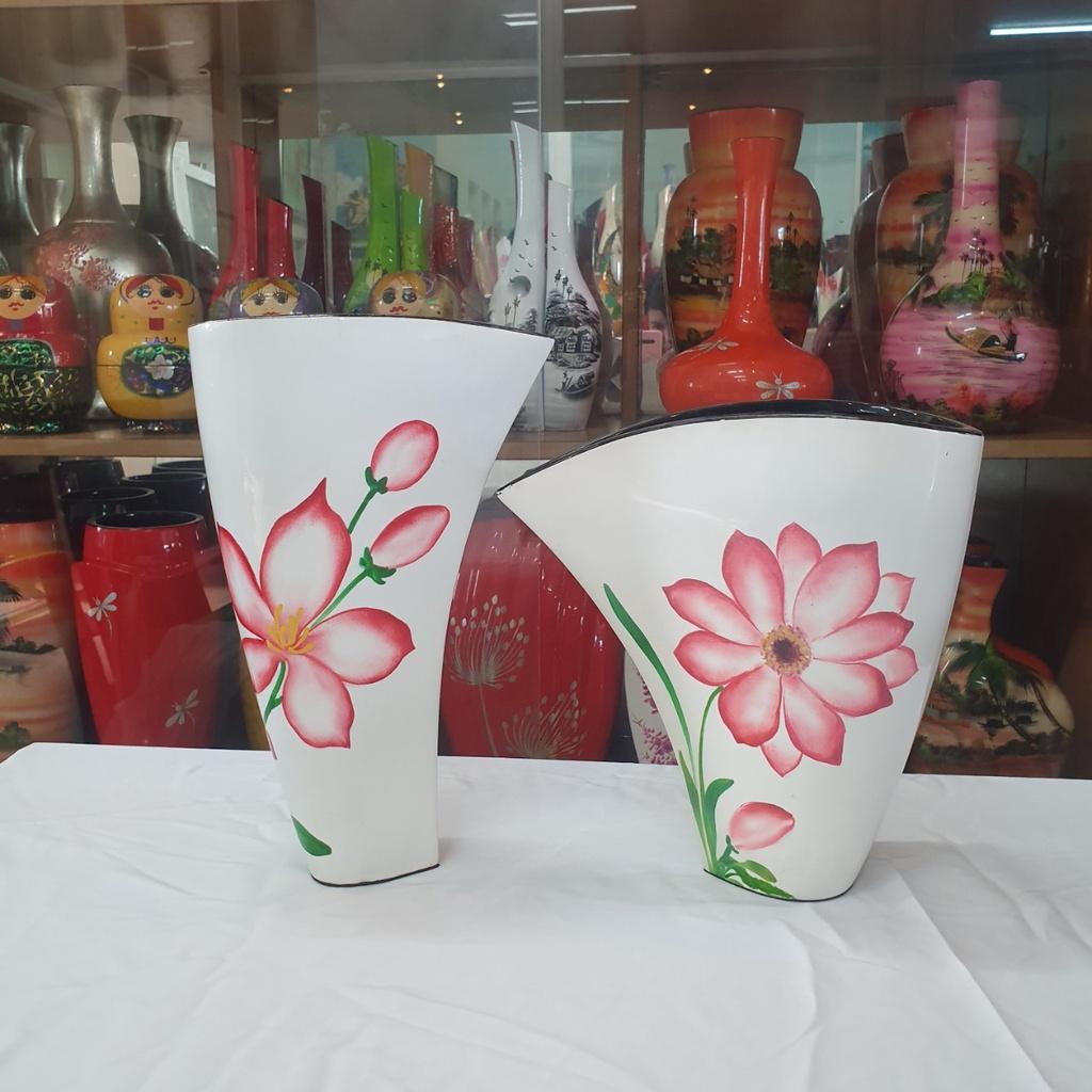 Lọ hoa sơn mài hút tài lộc cao cấp Thanh Bình Lê miệng dẹp, cắm hoa, trang trí nhà cửa, văn phòng, quà tặng ý nghĩa