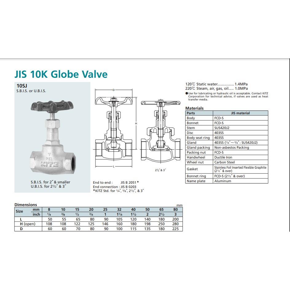 Van cầu hơi KITZ, Model 10SJ JIS10 (32A-50A)