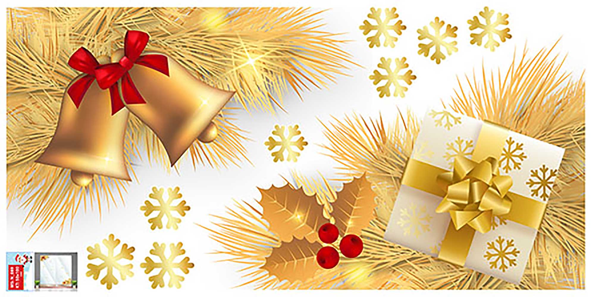 Decal trang trí noel combo số 42 set vàng quả châu, cây thông