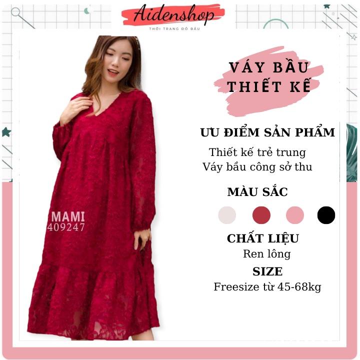 Váy bầu thiết kế thu đông Aidenshop Đầm bầu công sở dài tay