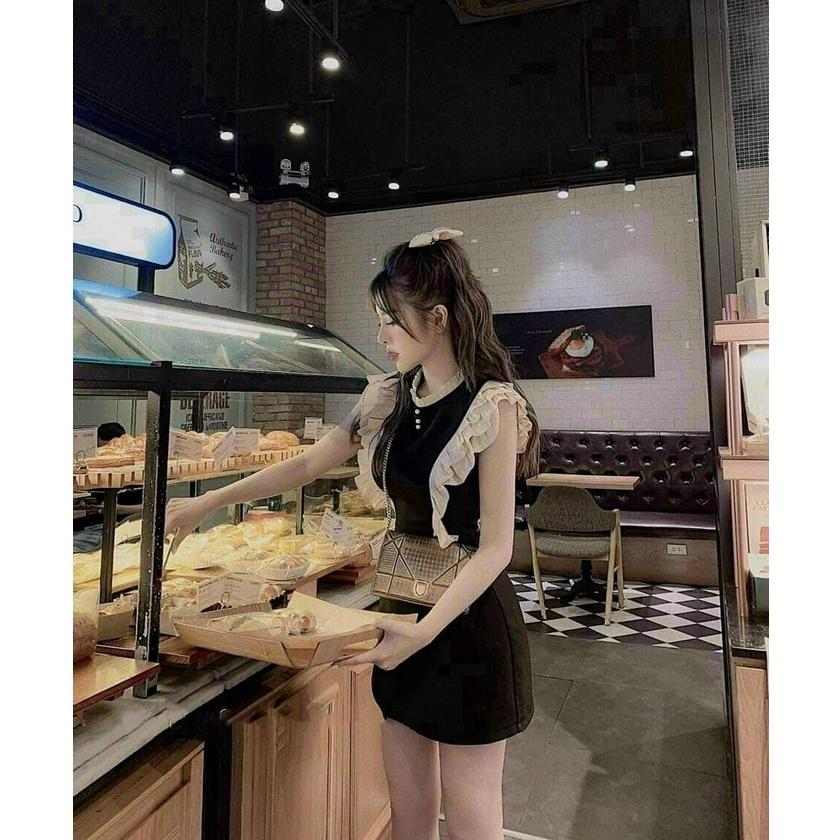 Đầm xoè xếp bèo voan tơ ngực đính cườm siêu Hot