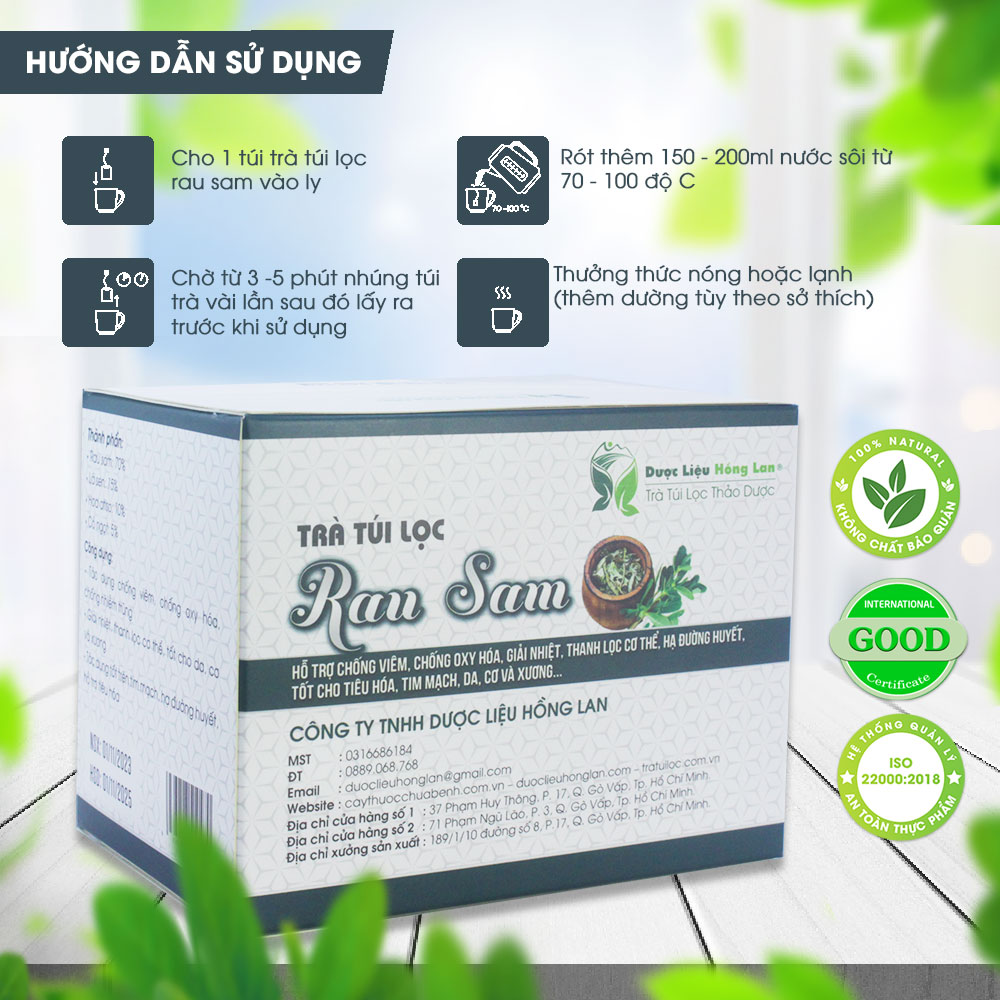 Trà Rau Sam túi lọc hộp 60g Cty Dược Liệu Hồng Lan