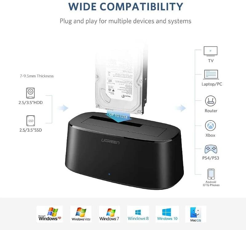 Ugreen UG50845CM197TK 1M màu đen Docking cho ổ cứng SATA ra USB 3.0 hỗ trợ hdd 2.5 3.5 SSD - HÀNG CHÍNH HÃNG