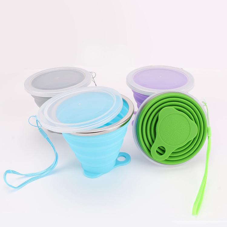 Cốc có thể gập lại, cốc silicon có thể gập lại với khóa di động có thể tái sử dụng cho các chuyến đi bộ ngoài trời, cắm trại, đi bộ đường dài ngoài trời