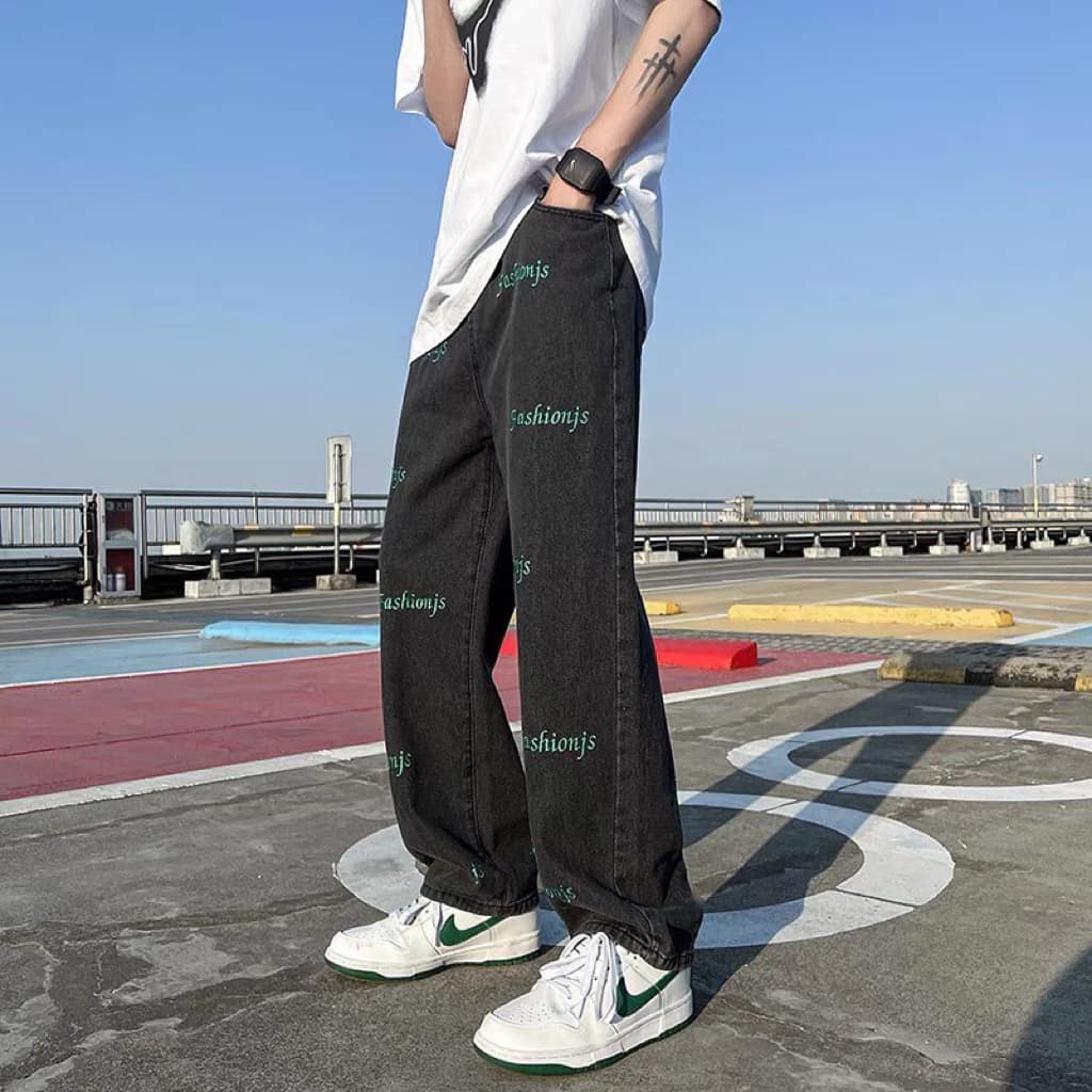 Quần Jean Nam Baggy Ống Suông Dáng Rộng In Họa Tiết Fashionjs Vải Jeans Bò Cao Cấp Hàn Quốc - Gin Store
