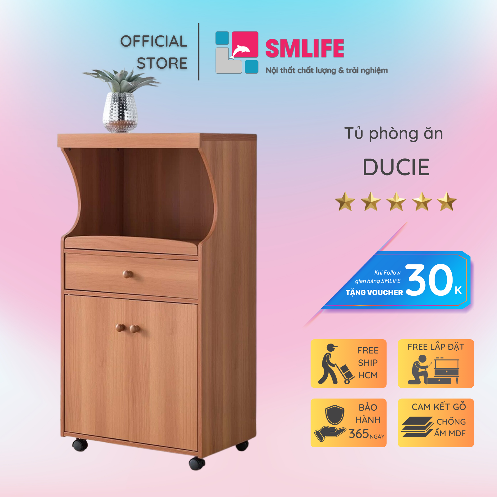 Tủ phòng ăn bằng gỗ kiểu dáng nhỏ gọn SMLIFE Ducie