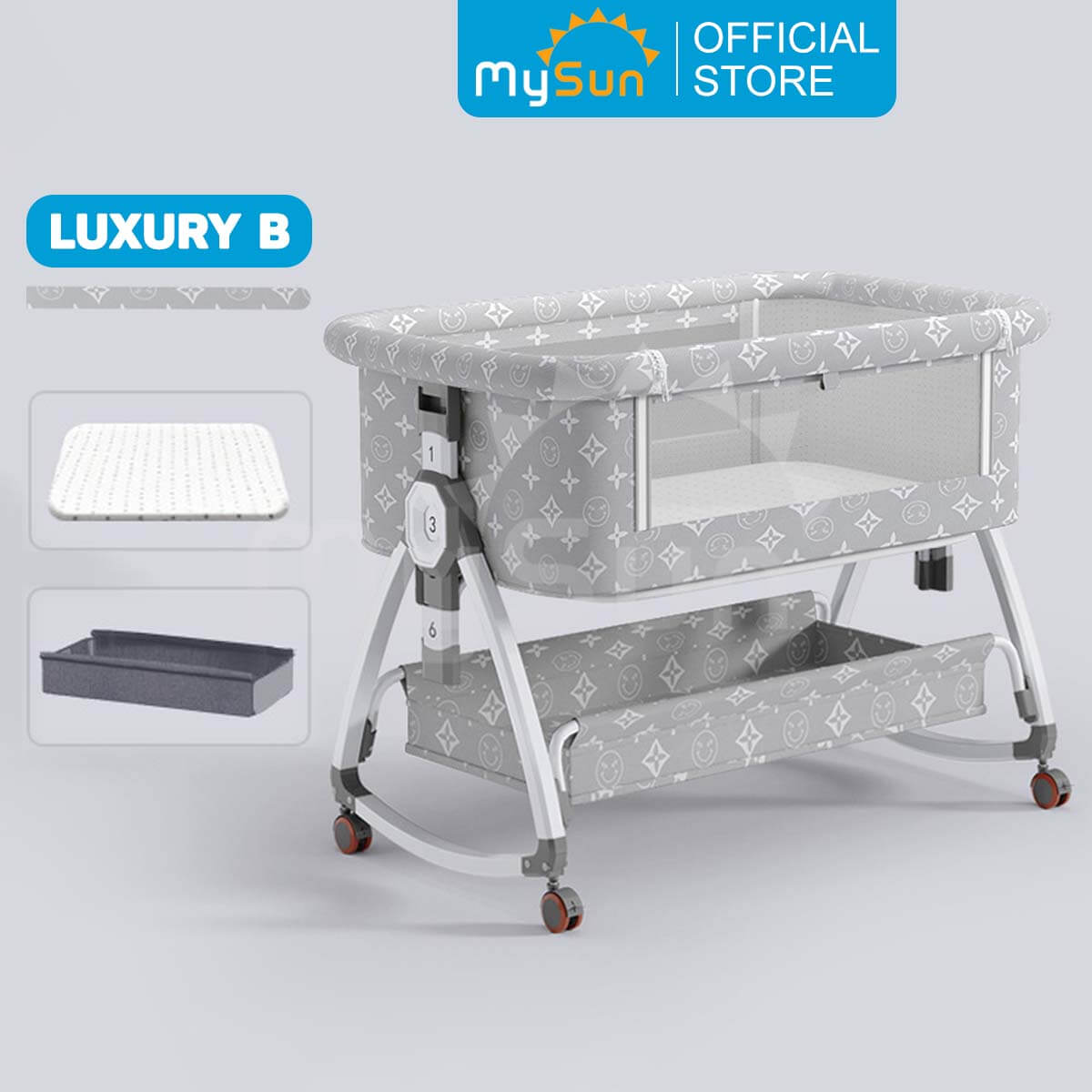 Nôi cũi cho em bé sơ sinh ghép chung giường ngủ gấp gọn Luxury MySun