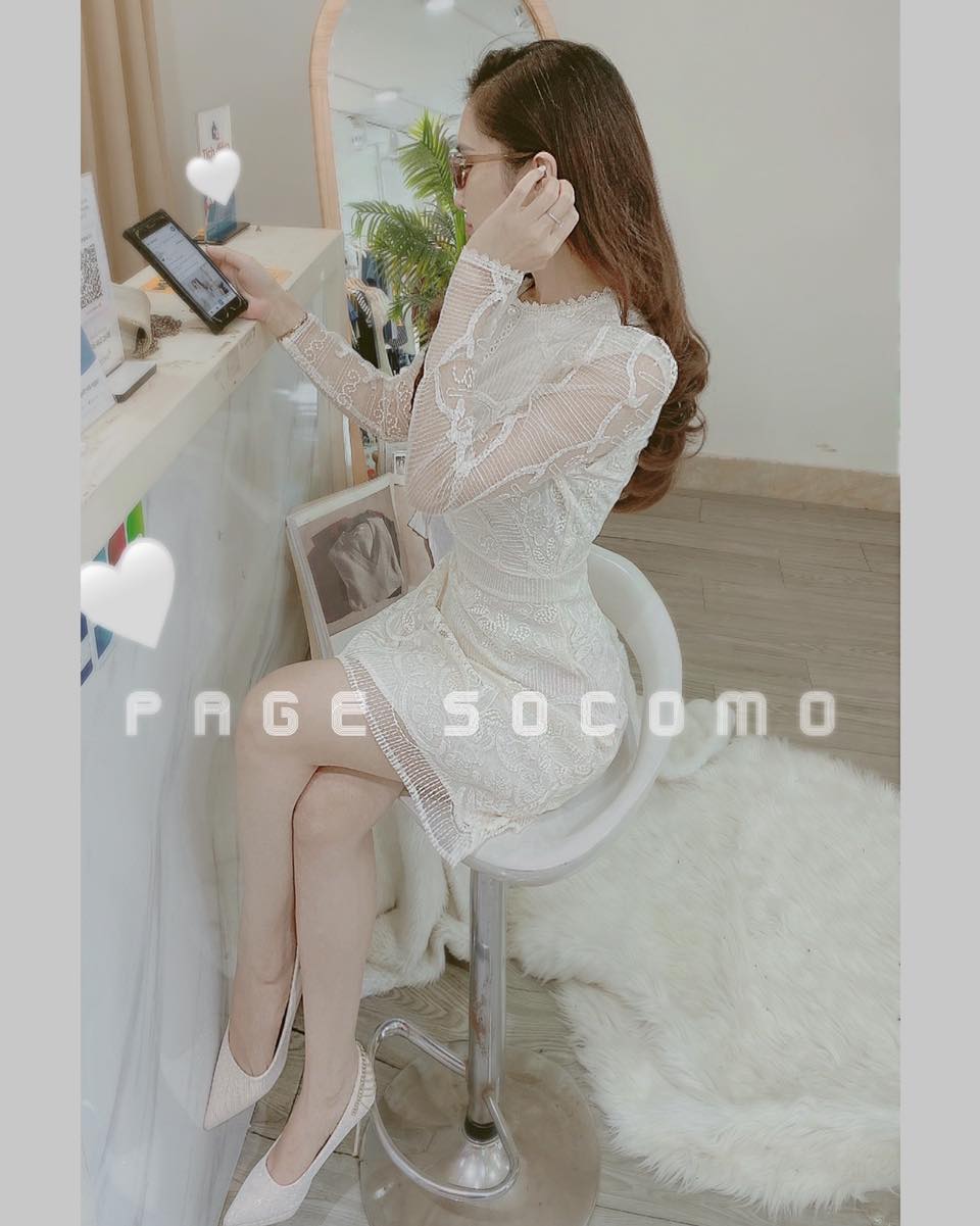 Váy đầm thiết kế ren bèo ngực đi tiệc, kỷ yếu xinh nhà Socomo V1322022