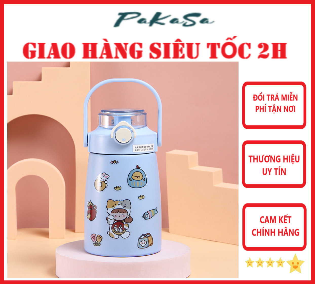 Bình Nước Giữ Nhiệt 2 Lớp 800ml Cute Kèm Ống Hút Chất Liệu Inox 304 An Toàn Tuyệt Đối Cho Người Dùng Có Khóa Chống Ngã Đổ - Hàng Chính Hãng