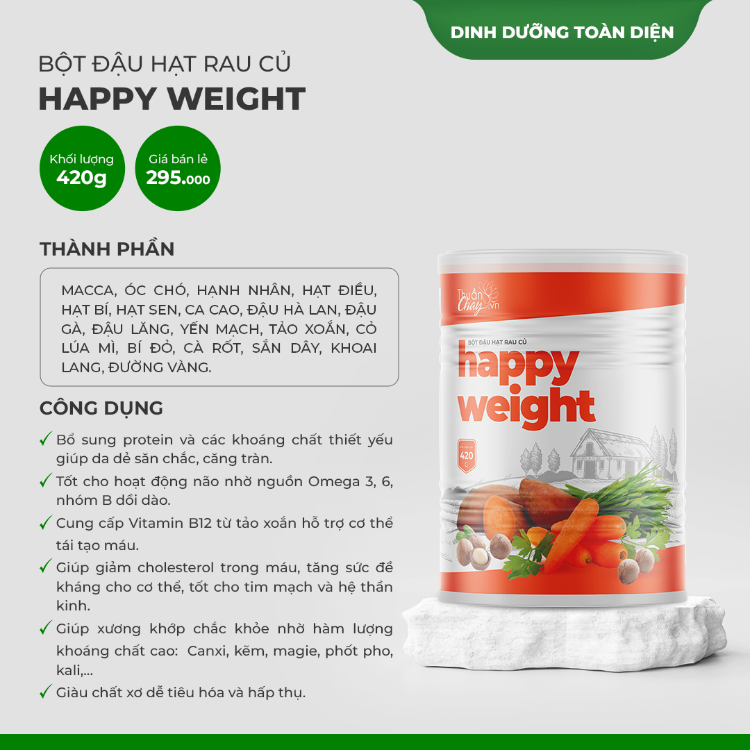 HAPPY WEIGHT - BỘT ĐẬU HẠT RAU CỦ DÀNH CHO TRẺ EM, NGƯỜI MUỐN TĂNG CÂN (420g)