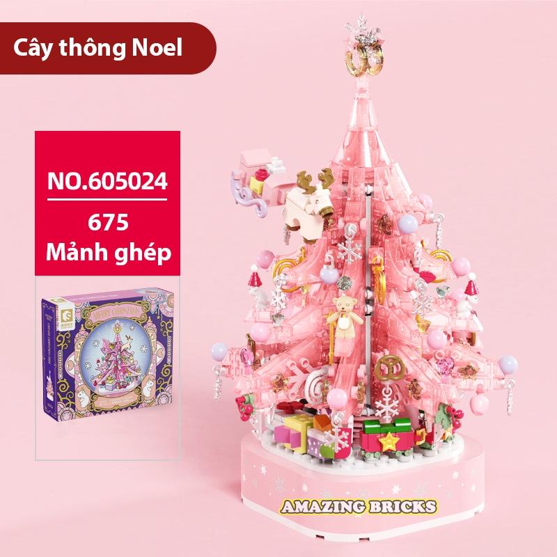 Đồ chơi Lắp ráp Cây thông Noel Pha lê Kim cương, Sembo Block 605024 Hộp nhạc Noel, Xếp hình thông minh