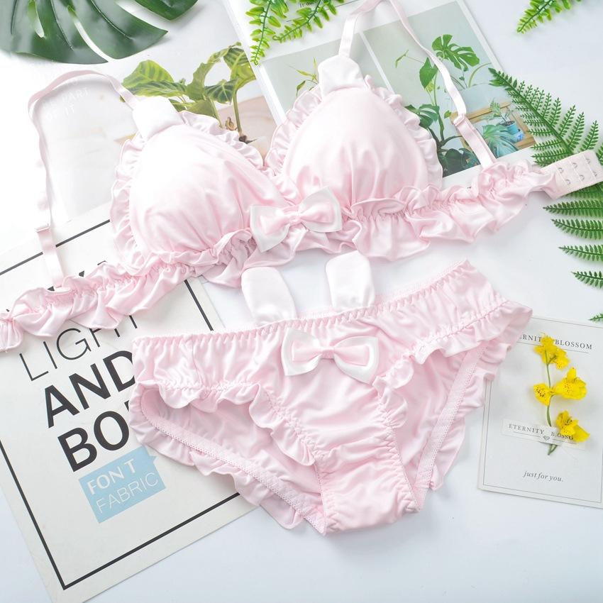 Nhật Bản Dễ Thương Lolita Kawaii NƠ REN Trắng Bộ Đồ Lót Gợi Cảm Nữ Tai Thỏ Dễ Thương Quần Lót Áo Ngực Nữ & Quần Lót bộ Áo Ngực