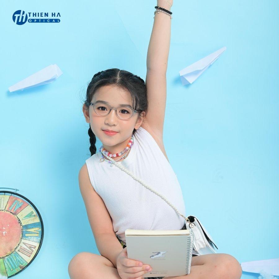 Gọng kính trẻ em dáng tròn THIEN HA OPTICAL nhập khẩu Hàn Quốc nhựa dẻo nhẹ an toàn cho da nhiều màu cute DOUXDOUX D1006