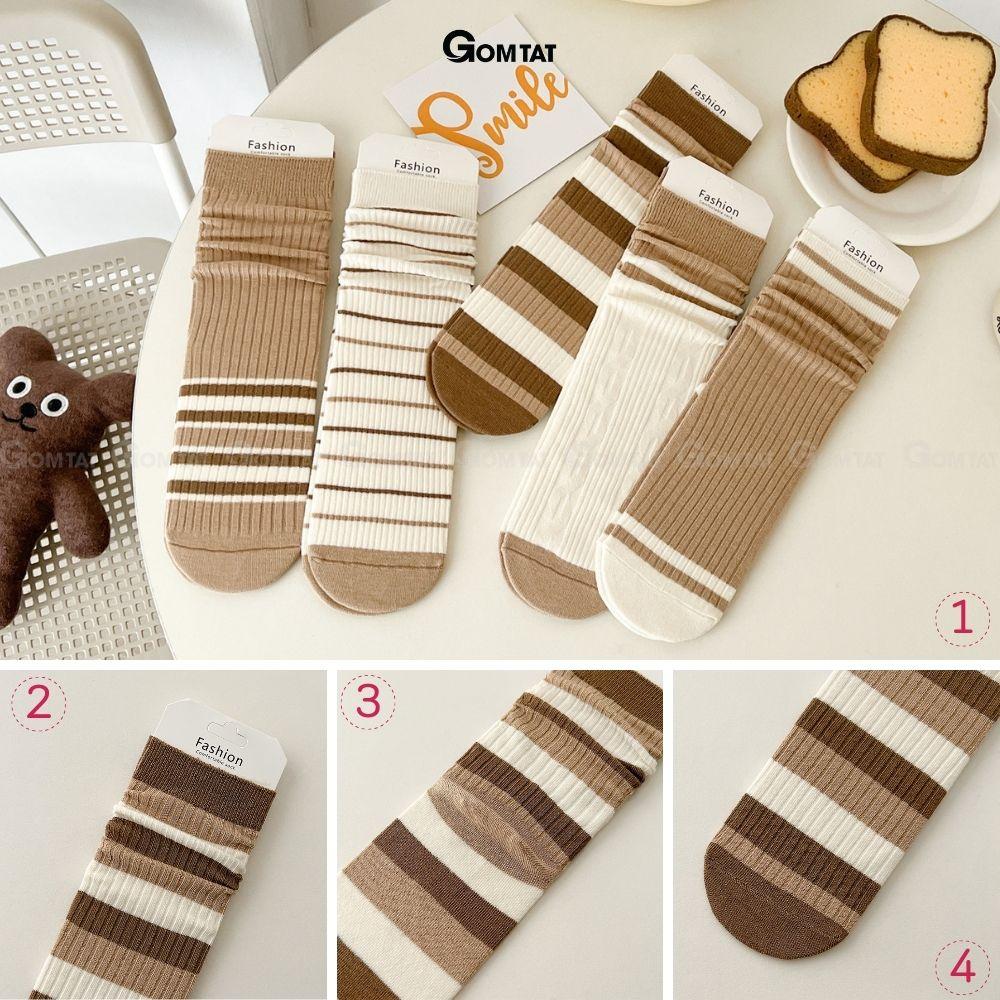 Tất nữ cổ cao phong cách trẻ trung Hàn Quốc, vớ nữ cổ cao chất liệu cotton mềm mại, thấm hút - KOGOT-PO-3020-1DOI