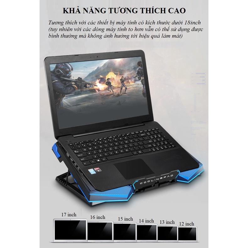 Đế Tản Nhiệt Laptop 5 Quạt 17 Inch Tăng Hiệu Suất Làm Việc p9-1(LOẠI TO)