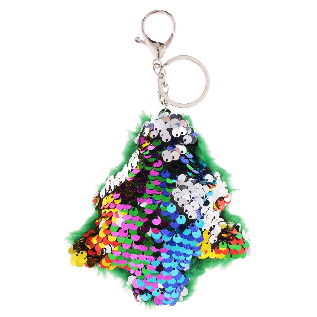 Cute Reflective Glossy Sequin Christmas Tree Key Chain Keychain Women Handbag Car Key Gift Jewelry Accessories