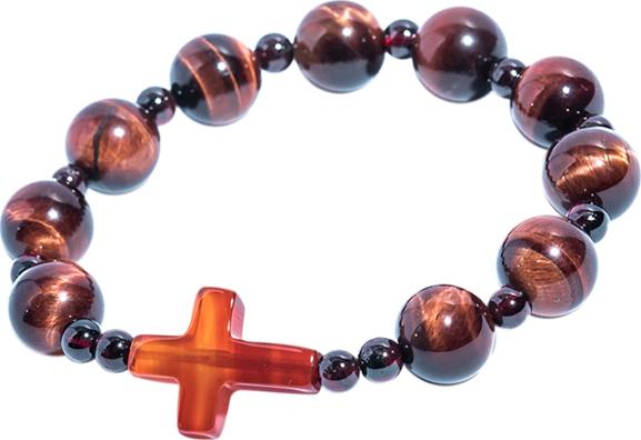 Vòng Chuỗi Mân Côi Đá Mắt Hổ Đỏ Mix Ngọc Hồng Lựu Và Thánh Giá Mã Não Đỏ Vietgemstones - VCMCTIGR02