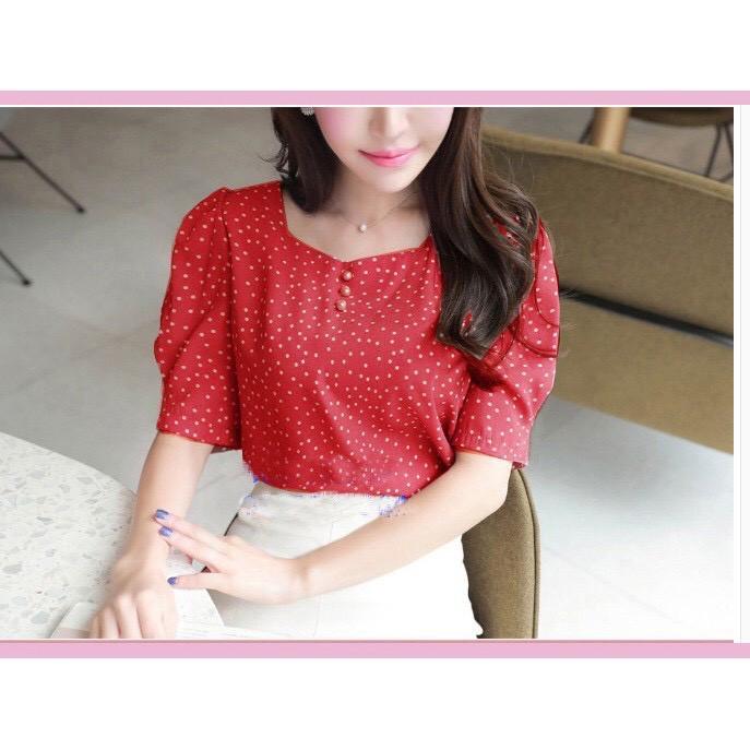 Áo kiểu nữ họa tiết chấm bi xinh xắn thích hợp mặc đi làm, dự tiệc hoặc dạo phố
