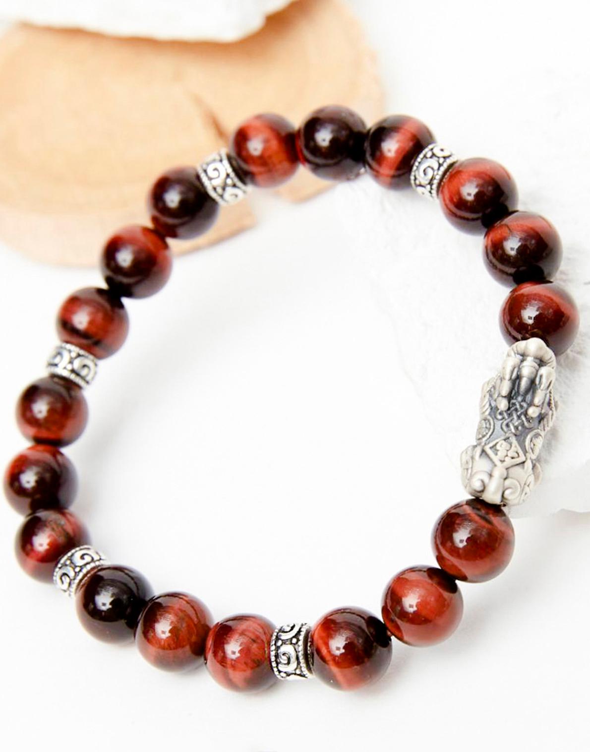 Vòng tay đá mắt hổ phối charm tỳ hưu bạc thái size hạt 8mm - Ngọc Quý Gemstones