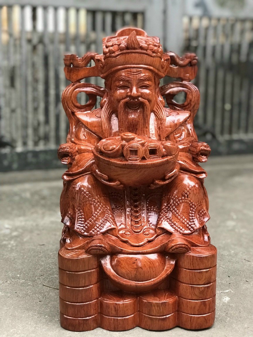 Tượng phật ông thần tài bằng gỗ hương đá kt 40×22×18cm