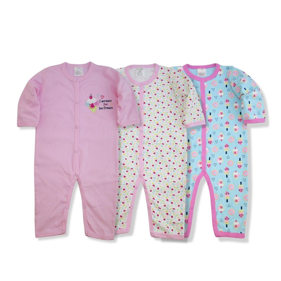 Set 3 áo liền quần không tất cho bé gái - Mẫu kem