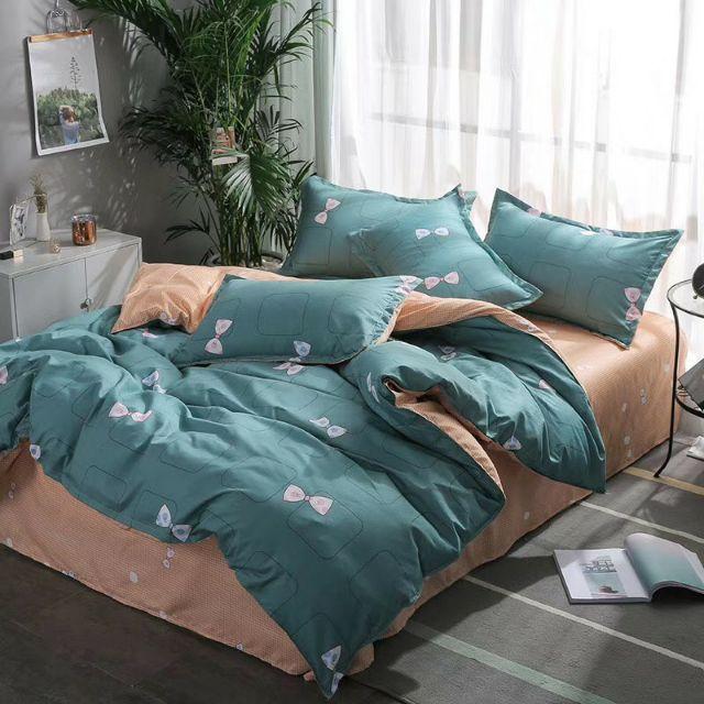 Bộ Chăn Ga Gối Nơ Xanh Cotton Poly