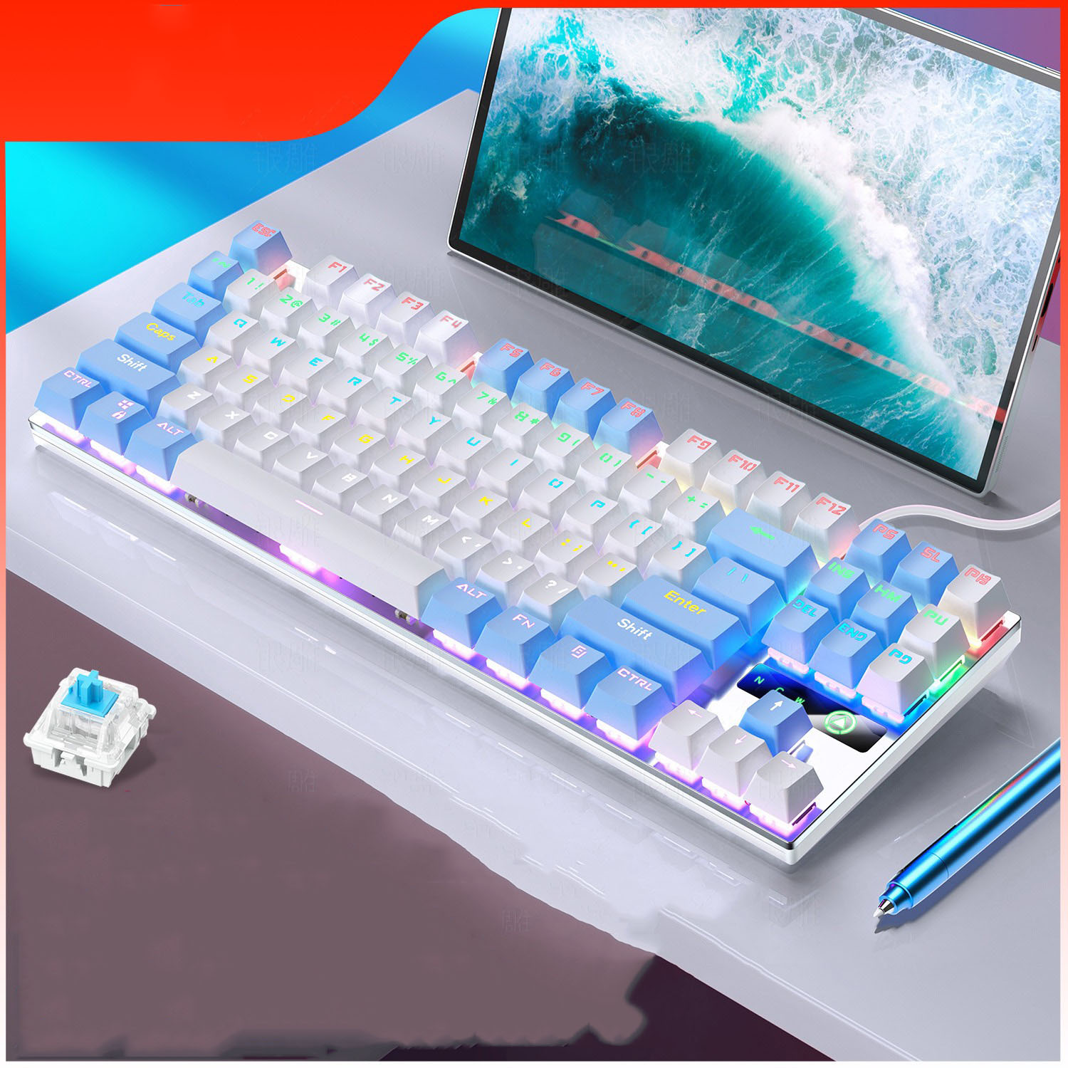 Bàn phím cơ gaming 5TECH Led RGB 10 chế độ nháy cực đẹp, chơi game gõ siêu đã, thiết kế nhỏ gọn dùng cho máy tính, laptop hàng chính hãng