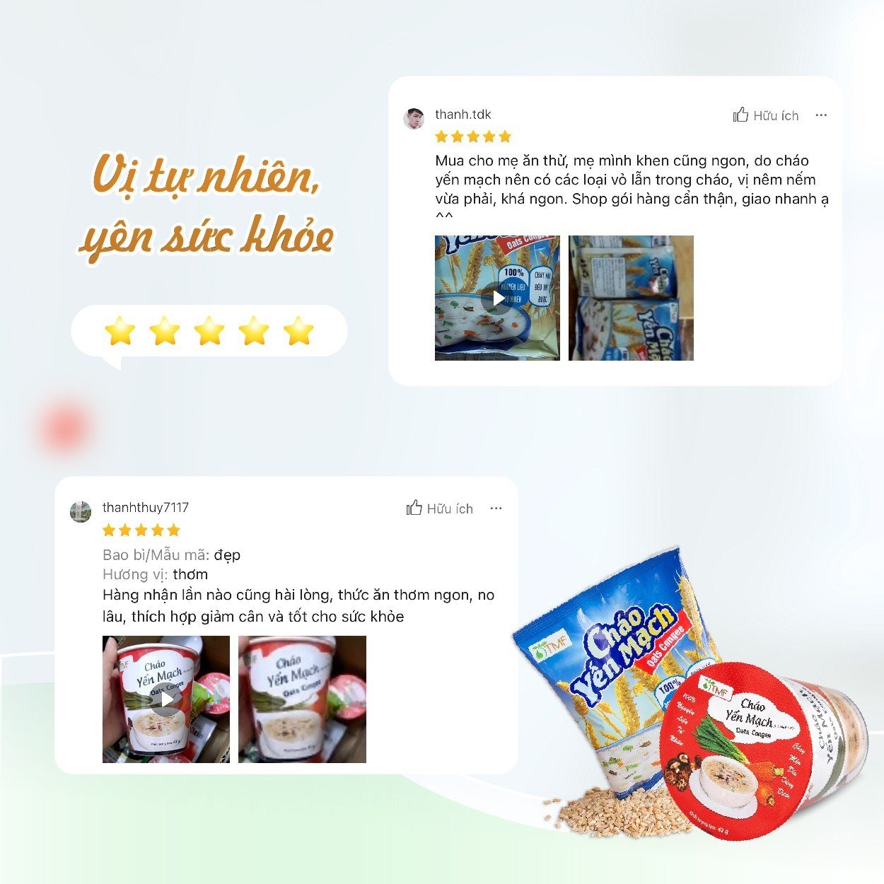 Cháo yến mạch gạo lứt gói ăn liền dinh dưỡng tiện lợi 50g TÂM MINH FOODS