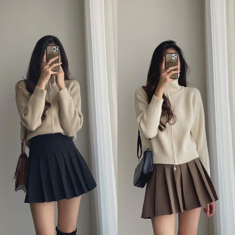 Chân váy dạ xếp ly cao cấp hàng Quảng Châu dày đẹp,Chân váy xếp ly - Hinhin