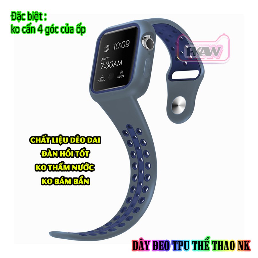 Dây Đeo liền ốp dành cho Apple Watch size 38/40/42/44mm TPU thể thao viền màu  - Xám xanh (tặng dán KCL theo size)