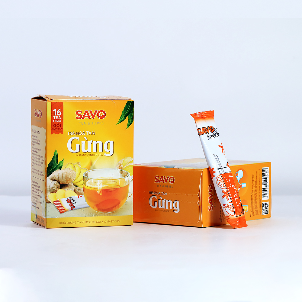 Trà SAVO Gừng Hòa Tan - Hộp 16 gói x 12g