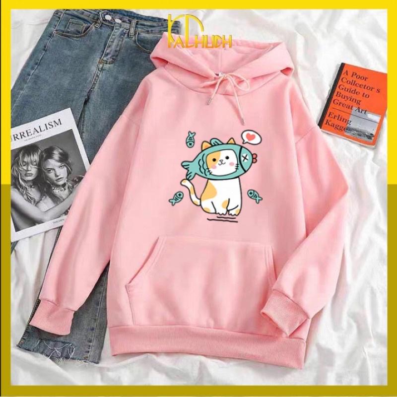 ÁO HOODIE CẶP NAM NỮ IN MÈO VÀ CÚN ĐÙI GÀ SIZE 40-70kg