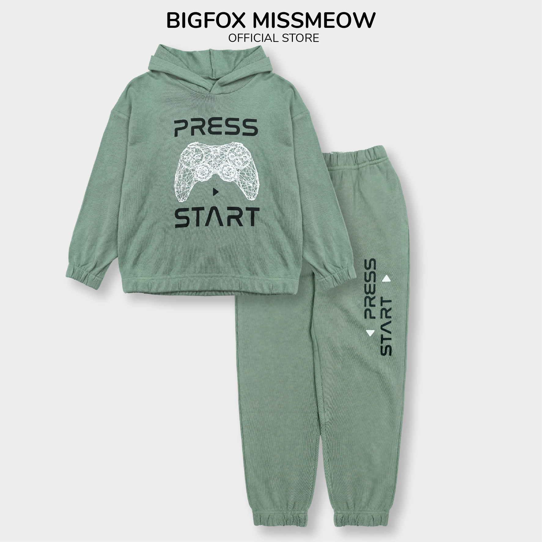 Quần áo thu đông cho bé trai Bigfox Miss Meow, bộ nỉ có mũ hooddie style Hàn Quốc size đại trẻ em 8,10,11 tuổi 40kg