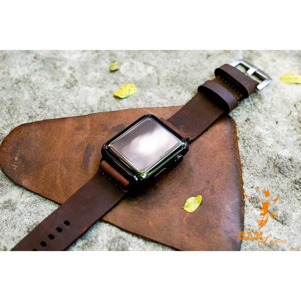 DÂY APPLE WATCH DA BÒ NÂU ĐẤT – RAM SIMPLE 1 CỰC CHẤT-ĐỦ SIZE 38/40, 42/44