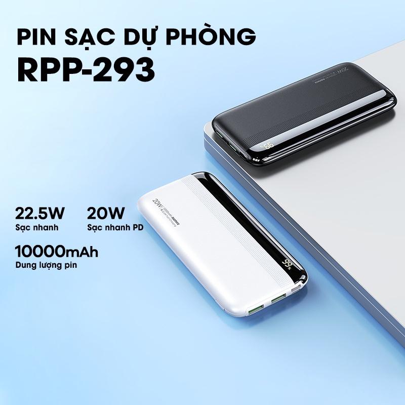 Pin sạc dự phòng 10000mAh 22.5W Remax RPP-293 3 Output USB - Type C &amp; 2 Input Micro/Type-C Chính Hãng Remax - Hàng Chính Hãng