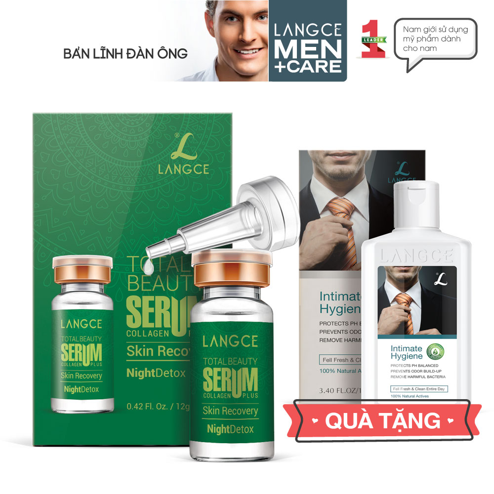 Serum Tảo Biển Xanh - Thanh Lọc Độc Tố Se Khít Lỗ Chân Lông 12ml cho Nam TẶNG Gel Vệ Sinh Vùng Kín Nam 100ml LANGCE