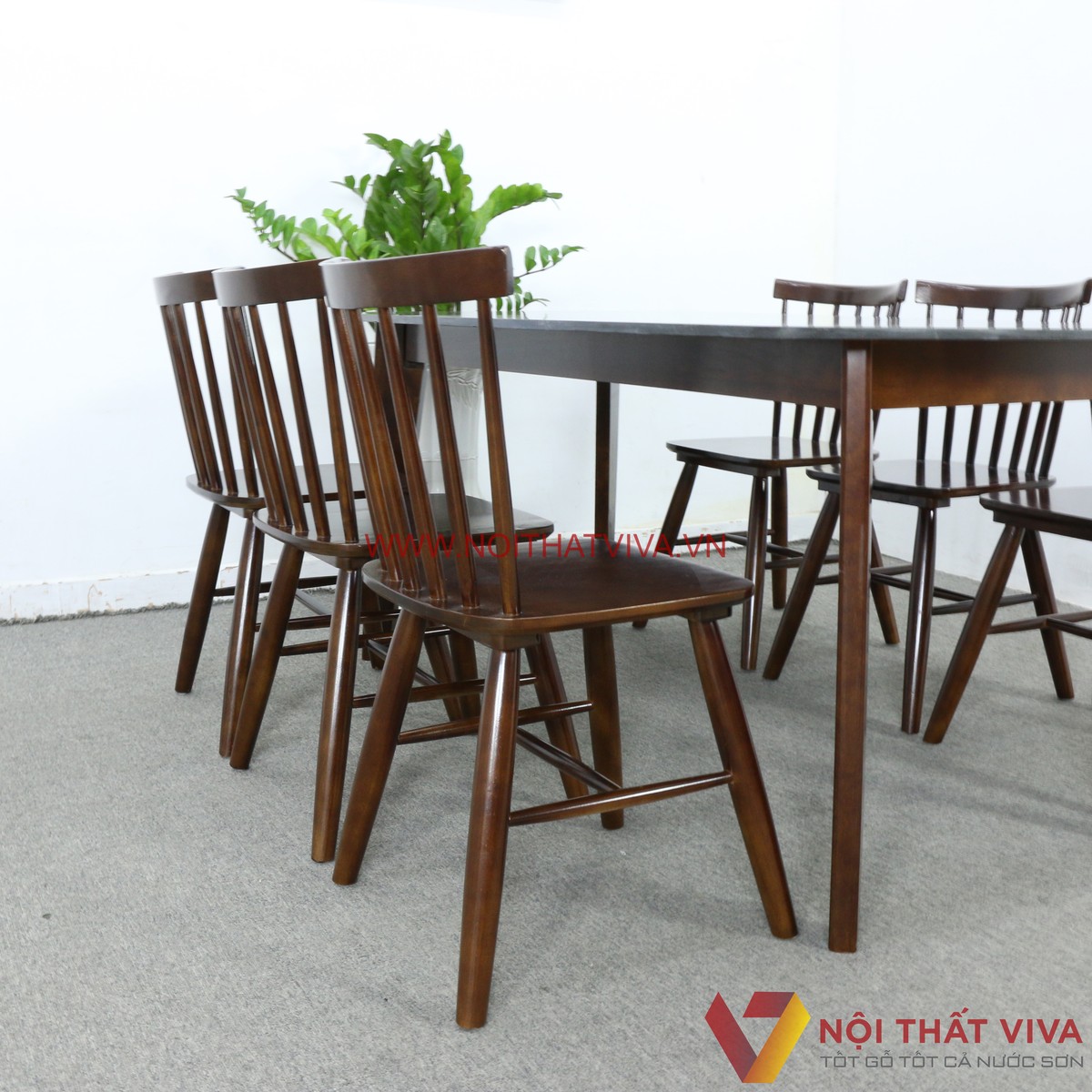 Bộ Bàn Ăn Mặt Đá 6 Ghế Giá Rẻ Gỗ Cao Su Chân Vát Đẹp Hiện Đại