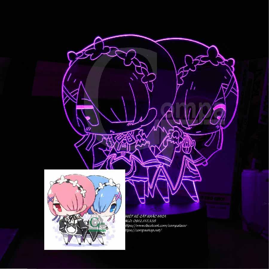 Đèn Ngủ RE ZERO Ram x Rem Chibi Type 02 AREZ9902 16 màu tùy chỉnh, quà tặng độc đáo