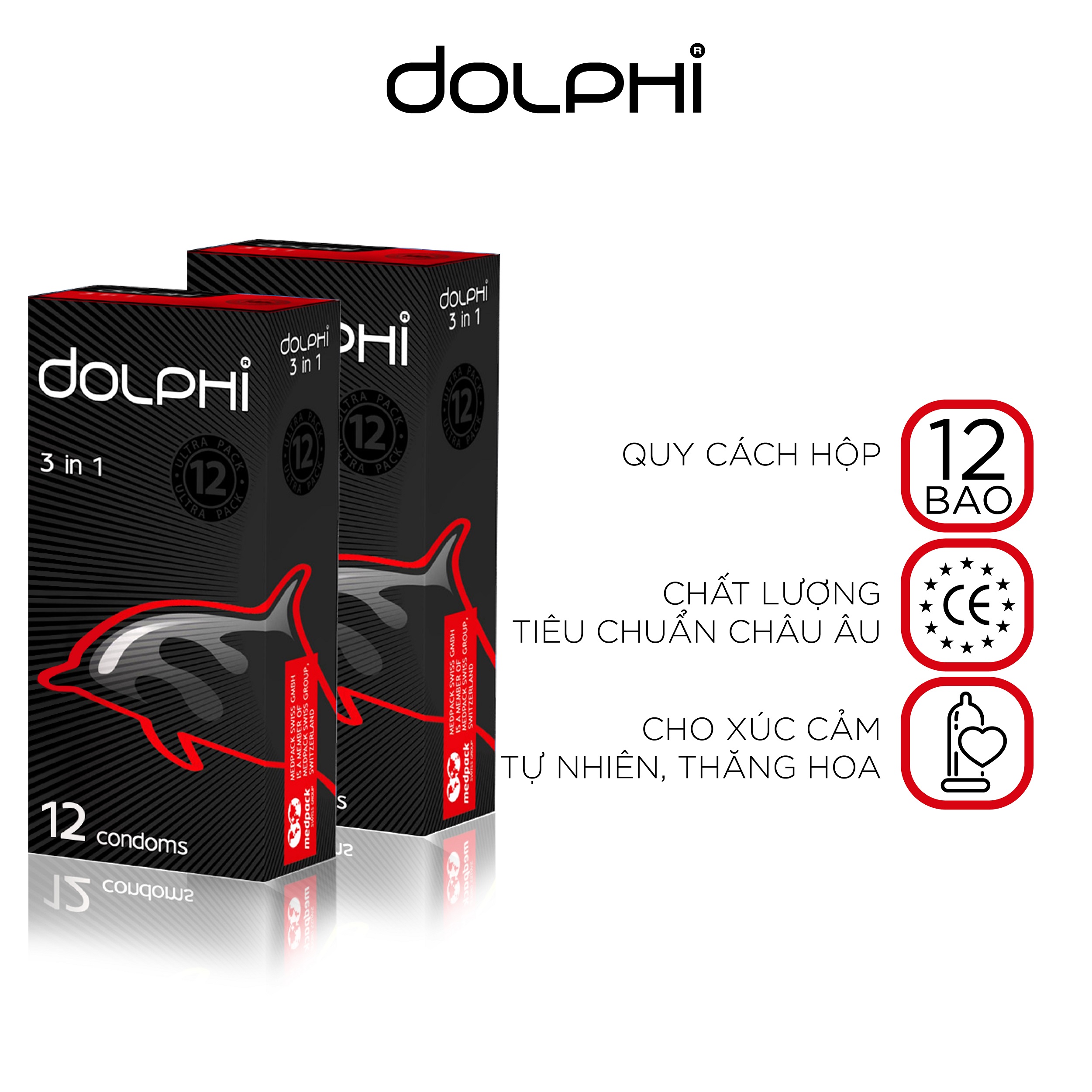 Bộ 2 Bao Cao Su Siêu Mỏng Tự Nhiên Dolphi 3 In 1