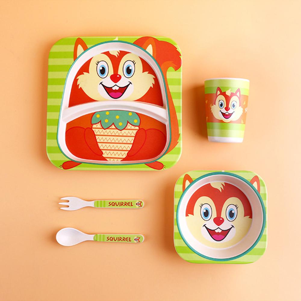 Trẻ Em Món Ăn Bộ Đồ Ăn 5 Cái/bộ Kid Đĩa Dùng Tiệc Gia Sáng Tạo Hoạt Hình Sợi Tre Tự Nhiên Chén Ăn Cho Bé Món Ăn