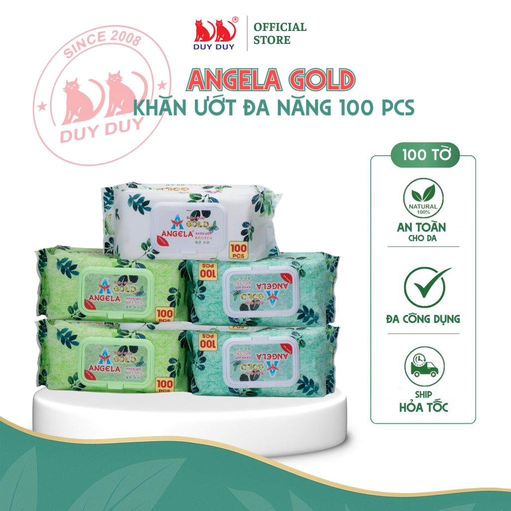 Khăn ướt cho bé Baby Angela Gold vải không dệt rayon cao cấp 100 miếng 18x20cm