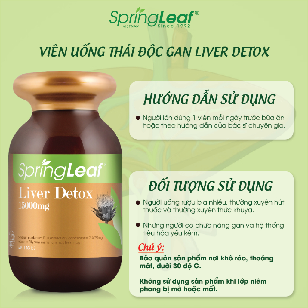 Viên uống hỗ trợ thải độc gan giúp thanh lọc cơ thể và hệ tiêu hóa SpringLeaf Liver Detox 120 viên