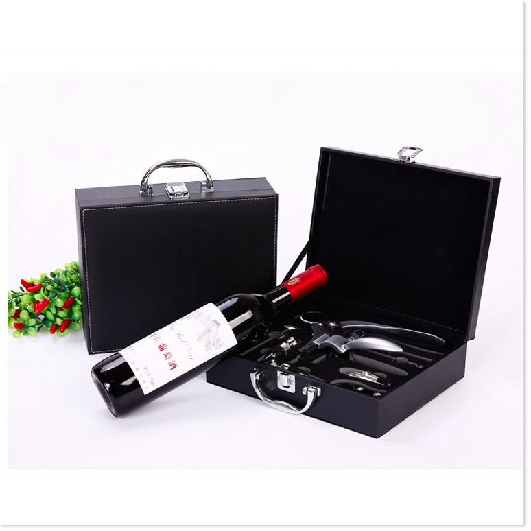 Hộp dụng cụ khui champagne chuyên nghiệp - Black Leather Box
