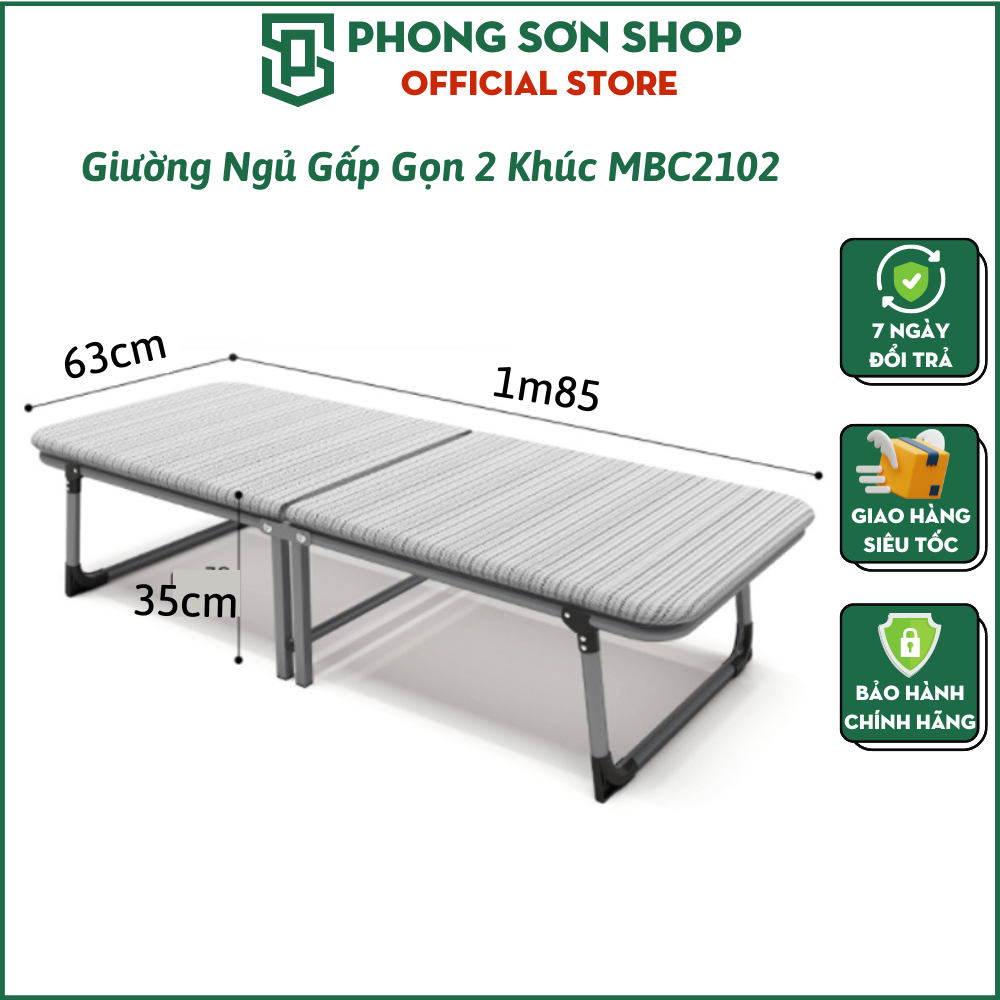 Giường văn phòng gấp gọn, khung thép sơn tĩnh điện, đệm bọc ga êm ái, Giường xếp di động PeHouse chịu trọng lượng tới 300 cân, chân giường có bánh xe giúp di chuyển dễ dàng, có sẵn đệm, gấp gọn chỉ dày 20cm - MBC2102 Hàng Chính Hãng Phong Sơn Shop